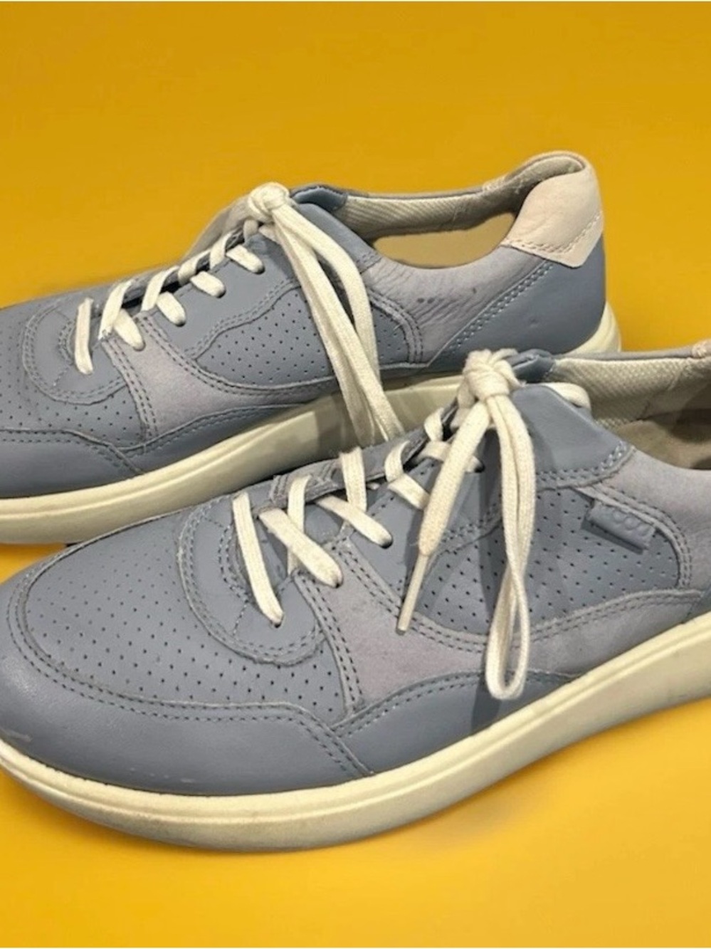 ECCO Women’s Leather Sneakers Blue Lace Up Comfort Casual Shoes EU 38 US 7